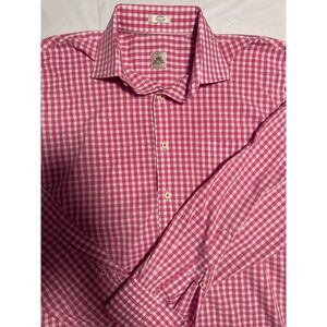 Peter Millar Mens Medium Pink Gingham Button Up Long Sleeve Cotton Dress Shirt